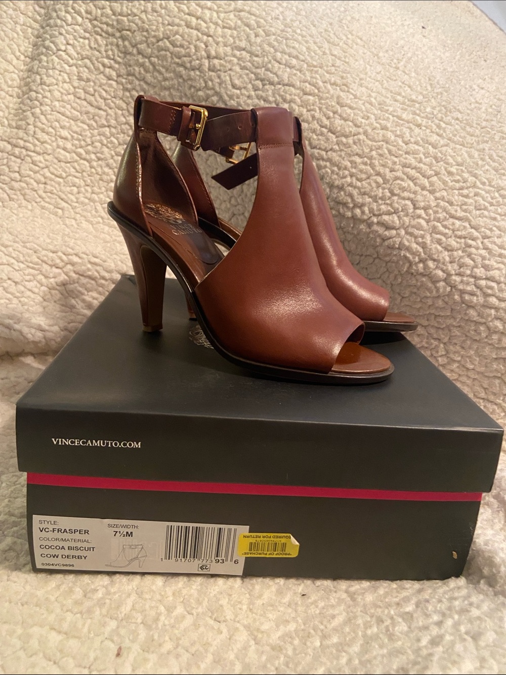 Vince Camuto Cocoa Biscuit Open-Toe Ankle Strap Heels